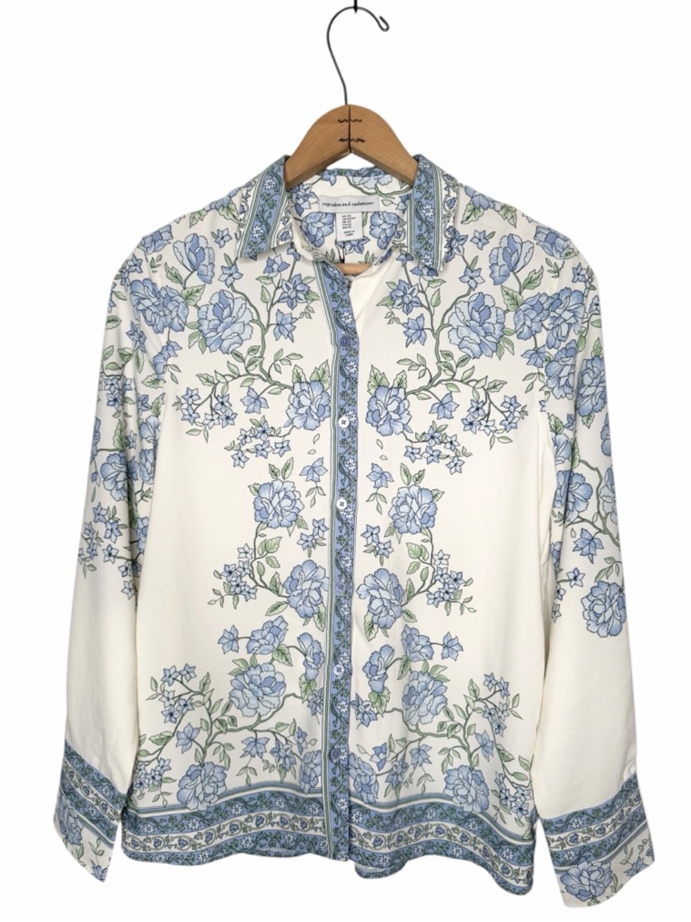 Cupcakes and Cashmere Blue Floral Button Down Blouse Size XS NWT